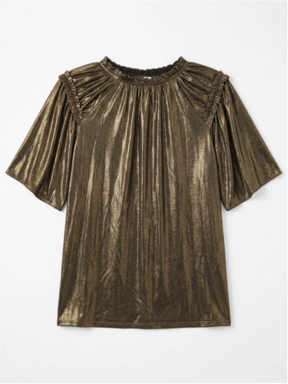 Metallic Gold Short-Sleeve Ruffled V-Neck Top - Picture 4 of 4